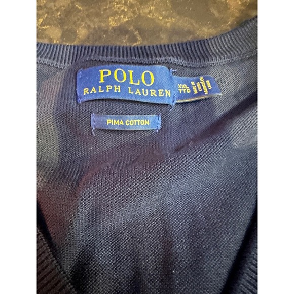 Polo Ralph Lauren Other - Polo Ralph Lauren Mens XXL Navy Blue Pima Cotton V-Neck Sweater Pony Logo